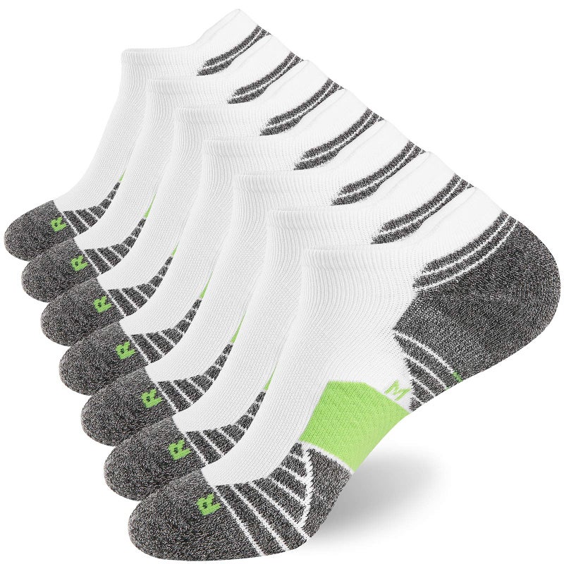 WANDER Men's Athletic Running Socks 7 Pairs Thick Cushion Ankle Socks for Men Sport Low Cut Socks 6-9/10-12 (7 Pairs White Green, Shoe Size: 12-14) - Image 1